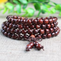 Strand 108 Blood Sandalwood Buddha Beads Bracelets With Small Leaves Purple Water Drop For Men And Women