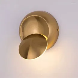 Wall Lamp LED Gold-plated Round 360 Rotating Indoor Lighting Home Study Bedroom Bedside Living Room Dining Bathroom Balcony