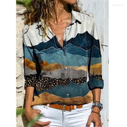 Women's Blouses Spring Summer Ladies Fashion Casual Tops Pocket Printed Long-sleeved Shirt Plus Size Loose Shirts Women Clothing