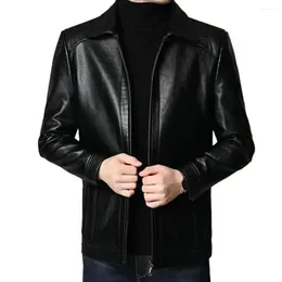 Men's Jackets Faux Leather Jacket Motorcycle With Stand Collar Thick Warm Winter Coat Windproof Neck Protection Men