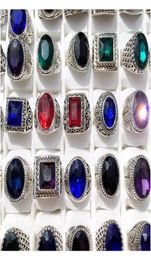 Whole 50pcs Mix Lot Antique Silver Rings Mens Womens Vintage Gemstone Jewellery Party Ring Ing Ring Ship wmtwXW luckyhat7677313