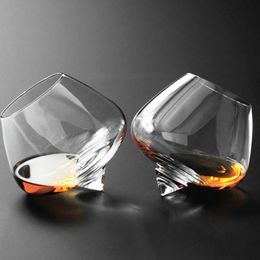 1Pc Irregular Whiskey Wine Glass Rotating High Belly Beer Whiskey Brandy Cocktail Drinking Wine Cup Tumbler Down Bar Glass 240104