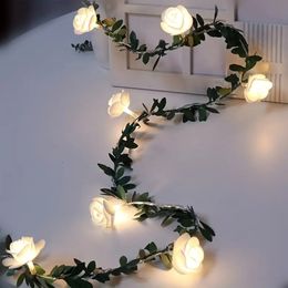 1pc, Simulation Rose Leaf Rattan String Lights (60''), Hanging String Lights, 10 LED Battery Powered, Home Decor, Bedroom Decor, Wall Decor Supplies, Thanksgiving Decor.