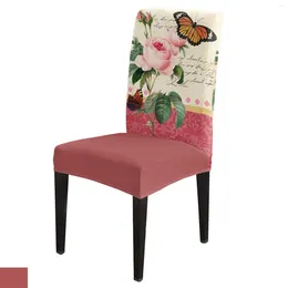 Chair Covers Antique Plant Flower Pink Rose Butterfly Cover Stretch Elastic Dining Room Slipcover Spandex Case For Office