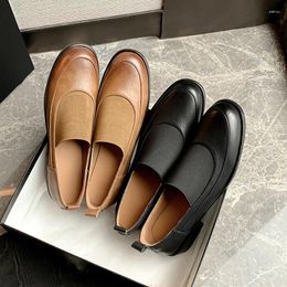 Dress Shoes Genuine Leather High Heel Woman Loafers Simple Comfortable 2024 Fashion Black Round Toe Ladies 34-39