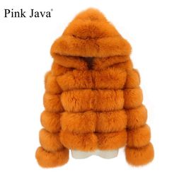 Jackets Pink Java Qc20110 Women Winter Fur Coats Real Fox Fur Coat Natural Fur Jacket Hood Fur Coat Fashion Fur Clothes Wholesale