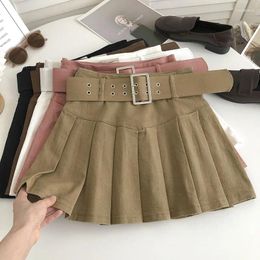 Skirts Version Retro Style Pleated Skirt Women All-Match Hip Pearl Diary Summer High-Waisted Leather Belt Y2k Korean