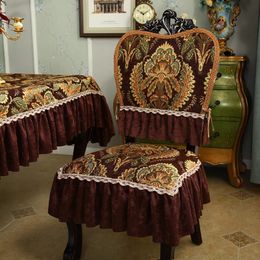 Luxury European Dining Table Chair Covers High Quality Chenille Chair Cushion and Chair Back Non-slip Dining Room Chair Cover 240104