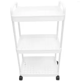 Kitchen Storage Home And Bathroom Universal Wheel Three-layer Trolley Rack White Go Cart Roller Abs With Wheels