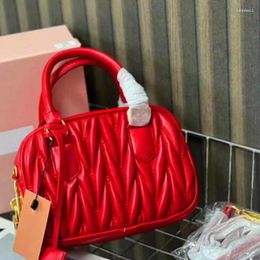 Shopping Bags Luxury Women Leather Pleated Boston Handbag Fashion Design Tote Bag Metal Letters Handbags Ladies Shoulder Square