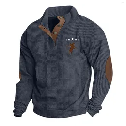 Men's Hoodies Sweatshirt Mens Casual Loose Long Sleeve Sweatshirts American Western Cowboy Style Print Fall Fashion Buttons Stand Collar Top