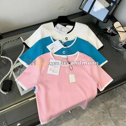 Women Sexy Short Knits Top Designer Crew Neck Knitwear Casual Style Loose Tee Breathable Knitted Tees