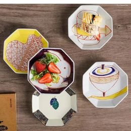 Plates 6 Inches Ceramic Dinner Plate Japanese Tableware Creative Hand Painted Octagonal Sushi Household Dishes