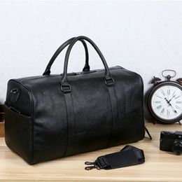 Large Capacity Black Men Travel Bag Weekend Duffel Bag PU Leather HandBag Carry on Luggage Bag Man Shoulder Fitness Gym Bag 240104