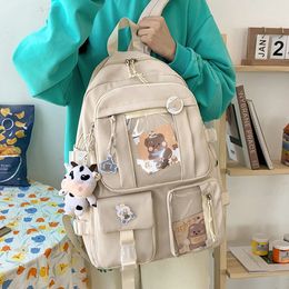 Largecapacity Cute Women MultiPocket Nylon Backpack Ins Junior High School Student Bag Female Girl Laptop Book 240103