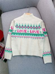 2024 frühling Mehrfarbige Kontrast Farbe Liebe Gestrickte Pullover Langarm Rundhals Pullover Stil Pullover W3D284030