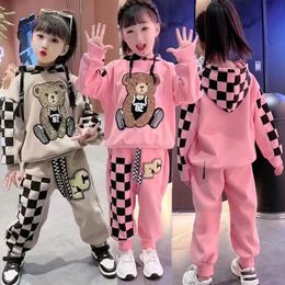 3-12 Years Spring Autumn Girls Clothing Set Cartoon Bear Pattern Hoodies Pants 2Pcs Outfit Suit For Kids 240104