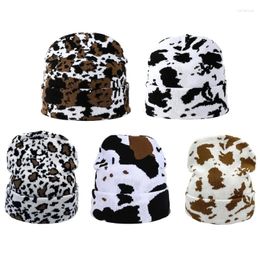 Berets Gothic Knitted Beanie Hat Halloween Unisex Cow Pattern Costume