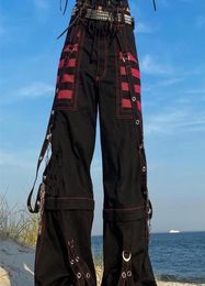 Rapcopter Bandage Chain Cargo Pants Low Waisted Baggy Pockets y2k Grunge Goth Black Trousers Sweatpants Punk Joggers Women 90s 2203805891