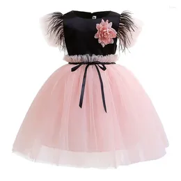 Girl Dresses Dress Summer 2024 Girls Kids Baby Feather Sleeve Flower Puffy Gauze Princess Skirt Vestido