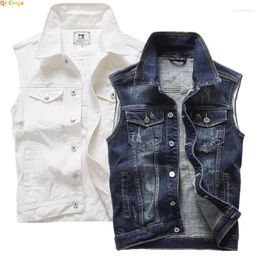 Men's Vests Blue Sleeveless Denim Jacket Single Breasted Lapel Vest Coat White Grey Black Tops Waistcoat M L XL XXL 3XL 4XL 5XL