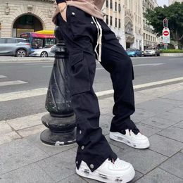 Y2K Black Streetwear Casual Techwear Korean Cargo Pants Men Overalls Low Waist Joggers Trousers Sweatpants Clothes 240103