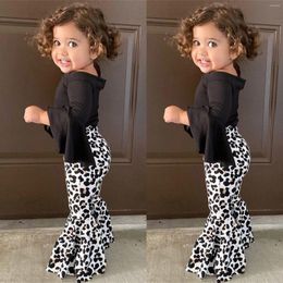 Clothing Sets Comfortable Baby Girls Set Winter Flared Sleeve Tops Leopard Print Pants 2PCS Tracksuit Kids Suits Children Outfits