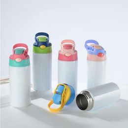 Sublimation Blanks Kids Tumbler Baby Bottle Sippy Cups 12 OZ White Water Bottle with Straw and Portable Lid 5 Color Lids Sublimation Pr Fqbx