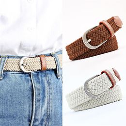 Belts 120cm Colours Female Casual Knitted Pin Buckle Men Belt Woven Canvas Elastic Expandable Braided Stretch For Women Jeans246Q