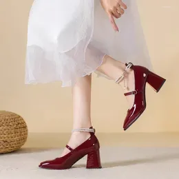 Dress Shoes Spring String Bead Mary Janes Women Elegant Lolita 2024 Designer Chunky Sandals Square Toe Mujer Pumps Zapatos