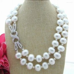 Chains Hand Knotted 2strands White Freshwater Pearl And Shell Necklace Sweater Chain Long 53-58cm Fashion Jewelry