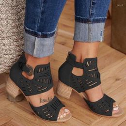 Sandals Vintage Summer Women Round Toe Ankle Buckle Strap Thick High Heels Ladies Shoes Nubuck Leather Zipper Sandalias Pumps