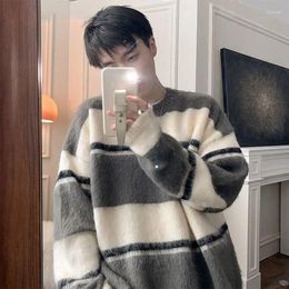 Men's Sweaters Soft Waxy Sweater Autumn And Winter Thickened Striped Lazy Fashion Brand American High-end Couple Coat Pullover