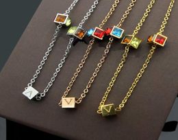 Europe America Style Men Lady Women Titanium steel Lovers Necklace Engraved V Three Coloured Diamond Dice Pendants Necklace Gift8682598