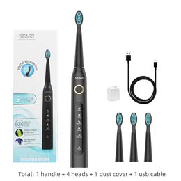 SEAGO Electric Toothbrush Rechargeable Sonic Travel Toothbrush Replacement Heads Smart Timer IPX7 Waterproof 5 Modes Adult 240104