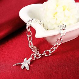 Charm Bracelets 925 Sterling Silver Dragonfly Pendant Bracelet Suitable For Women's Wedding Engagement Fashion Gorgeous Party Jewellery Gift