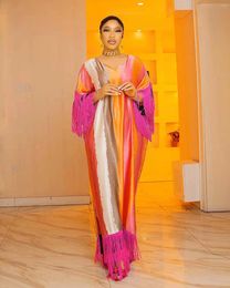 Ethnic Clothing 2024 Spring/Summer African Style Women's Artificial Silk Tassel Fashion Digital Print Dress Middle Eastern Islamic Et