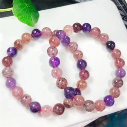 Link Bracelets Natural Strawberry Quartz Bracelet String Charms Handmade Fortune Energy Bangle Mineral Woman Amulet Jewellery Gift 1PCS 8MM