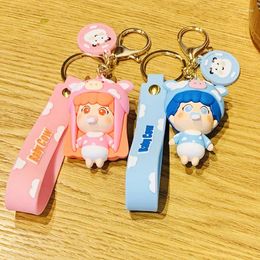 Keychains Cute Animal Cow Calf Babies Keychain Keyring Rubber Wristband For Girls Boys Kids Gifts Key Chains Pendant Trinkets D769