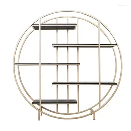 Decorative Plates Nordic Modern Partition Bookcase Wrought Iron Storage Circular Solid Wood Living Room Screen Display Rack Home Decor