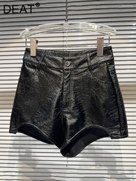 Women's Shorts Fashion Bright PU Leather Black For Women Irregular High Waist Single Button Short Pants 2024 Spring 11XX5374