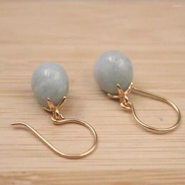 Dangle Earrings Solid 925 Sterling Silver Natural Jadeite Oval Bead S925 1.06"