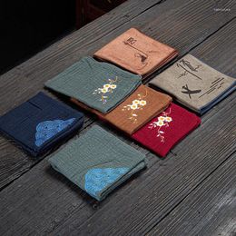 Tea Napkins Solid Embroidered Cotton Linen Towel Chinese Style Thickened Absorbent Cloth Zen Set Cleaning ZC338