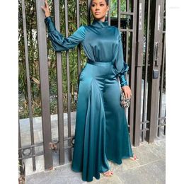 Women's Two Piece Pants Women Turtleneck Long Romper 2024 Fashion High Waisted Streetwear Jumpsuit Sleeve Satin Silk Wide Leg Pant