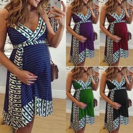 T-Shirt Pregnant Woman Dress Sexy Sleeveless Summer Maternity Sundress Vestidos Loose Clothes Print Vneck High Waist Maternity Skirt