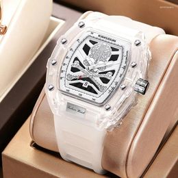 Wristwatches 2024 Business Skeleton Watches For Men Top Waterproof Transparent Tonneau Male Wristwatch Montre Homme