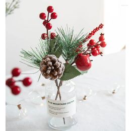 Decorative Flowers Christmas Red Pine Cone Cuttings Flower Arrangement Tree Decoration Home Artificial Plants