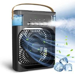 Electric Fans Electric Fan Portable Air Conditioner USB LED Night Light Water Mist Fun 3 In 1 Humidifier Mini Desktop Cooling Fan For Home YQ240104