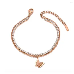 Charm Bracelets Double Layer CZ Crystal Butterfly Animal For Women Stainless Steel Bohemia Link & Chain Bracelet B20006