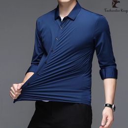 Classic Men's High Elastic Smart Casual LongSleeved Shirt Male Traceless Technology Formal Shirts 240104